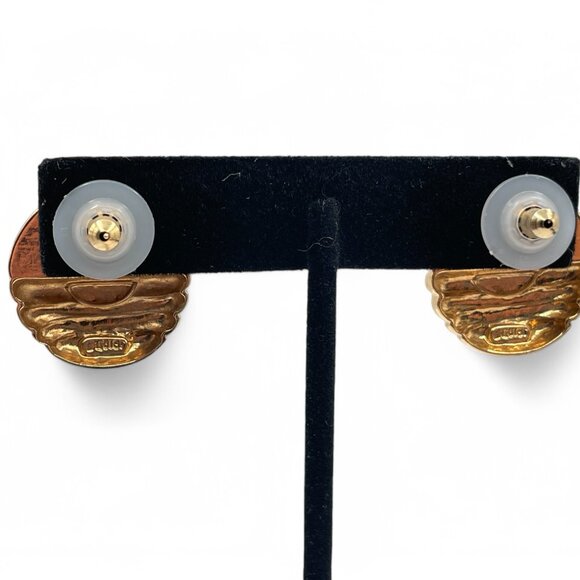 Vintage BUTLER Elevated Pokemon Style Red and Gold Tone Round Post Earrings - Picture 5 of 9